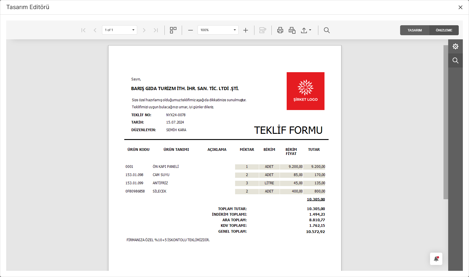 Noyax Teklif Formatı